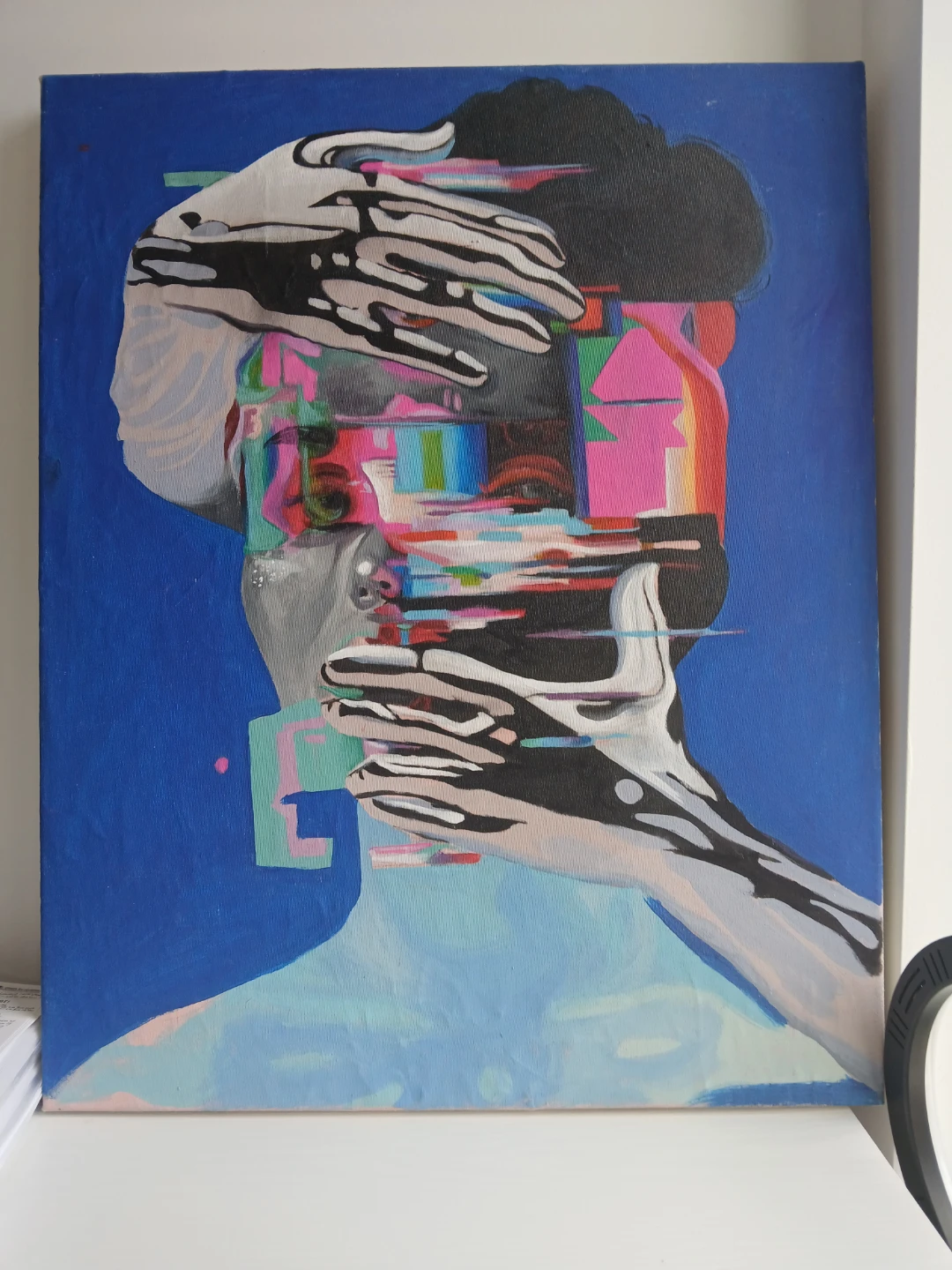 Hand-made Acrylic Abstract Glitch Portrait Painting