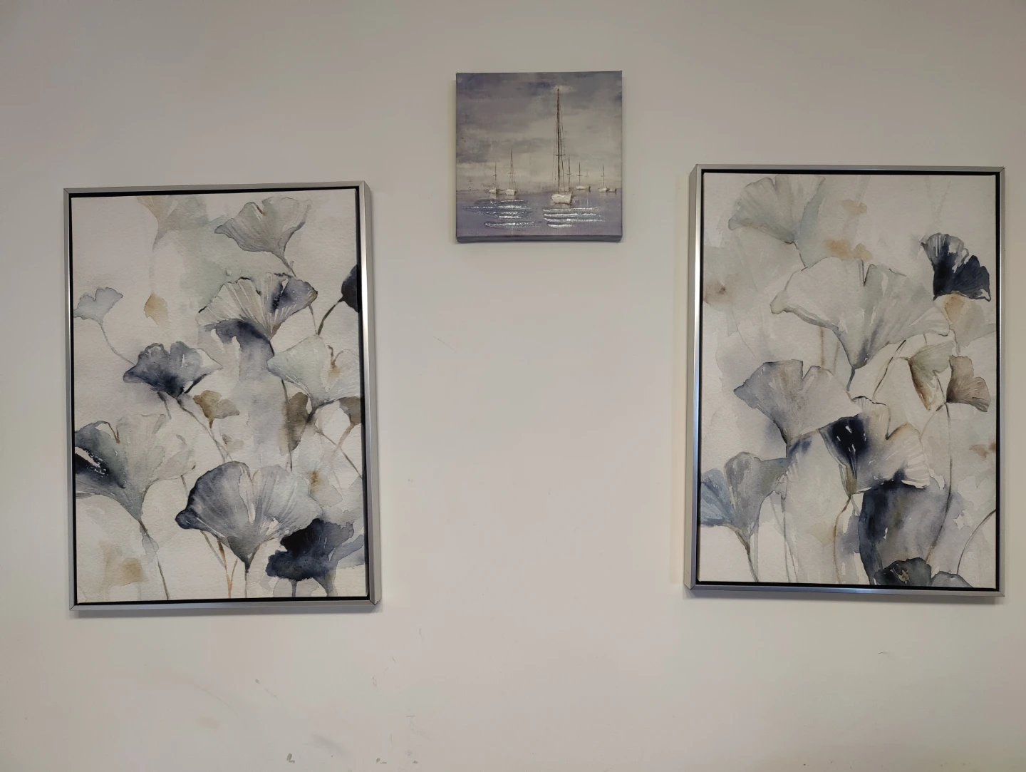 Set of 3 Ginkgo Leaf Wall Art Canvases