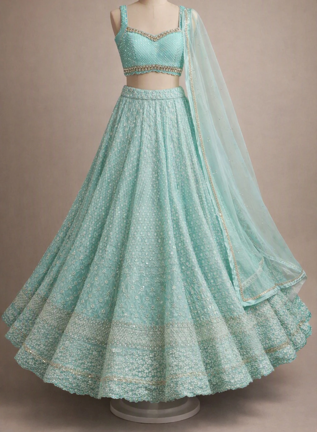 Women's Blue Embroidered Lehenga with Dupatta