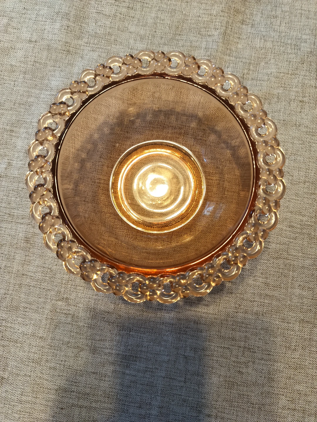 Pink Glass Bowl with Scalloped Edge