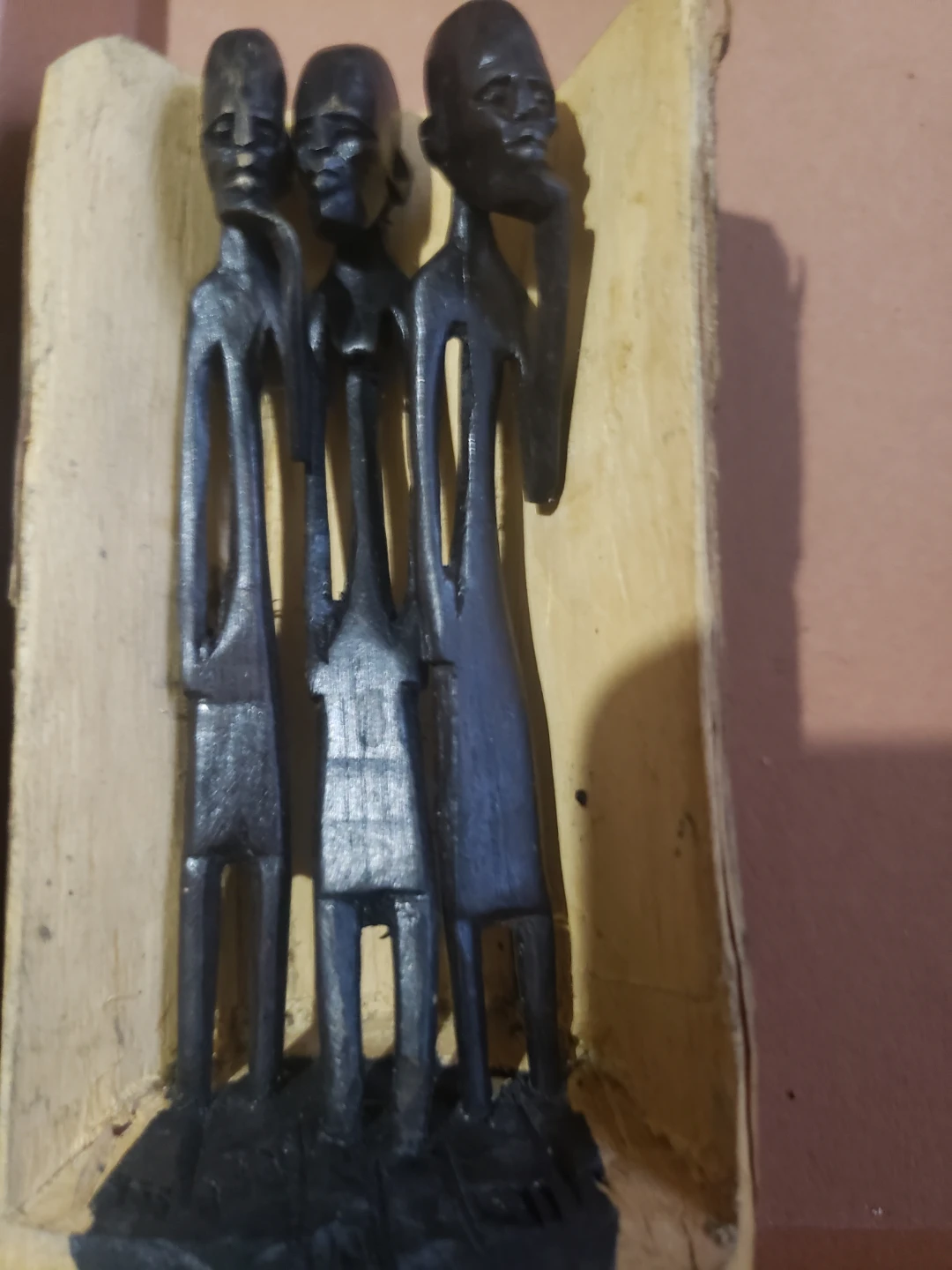 Wooden Carving of Three Figures - photo 2