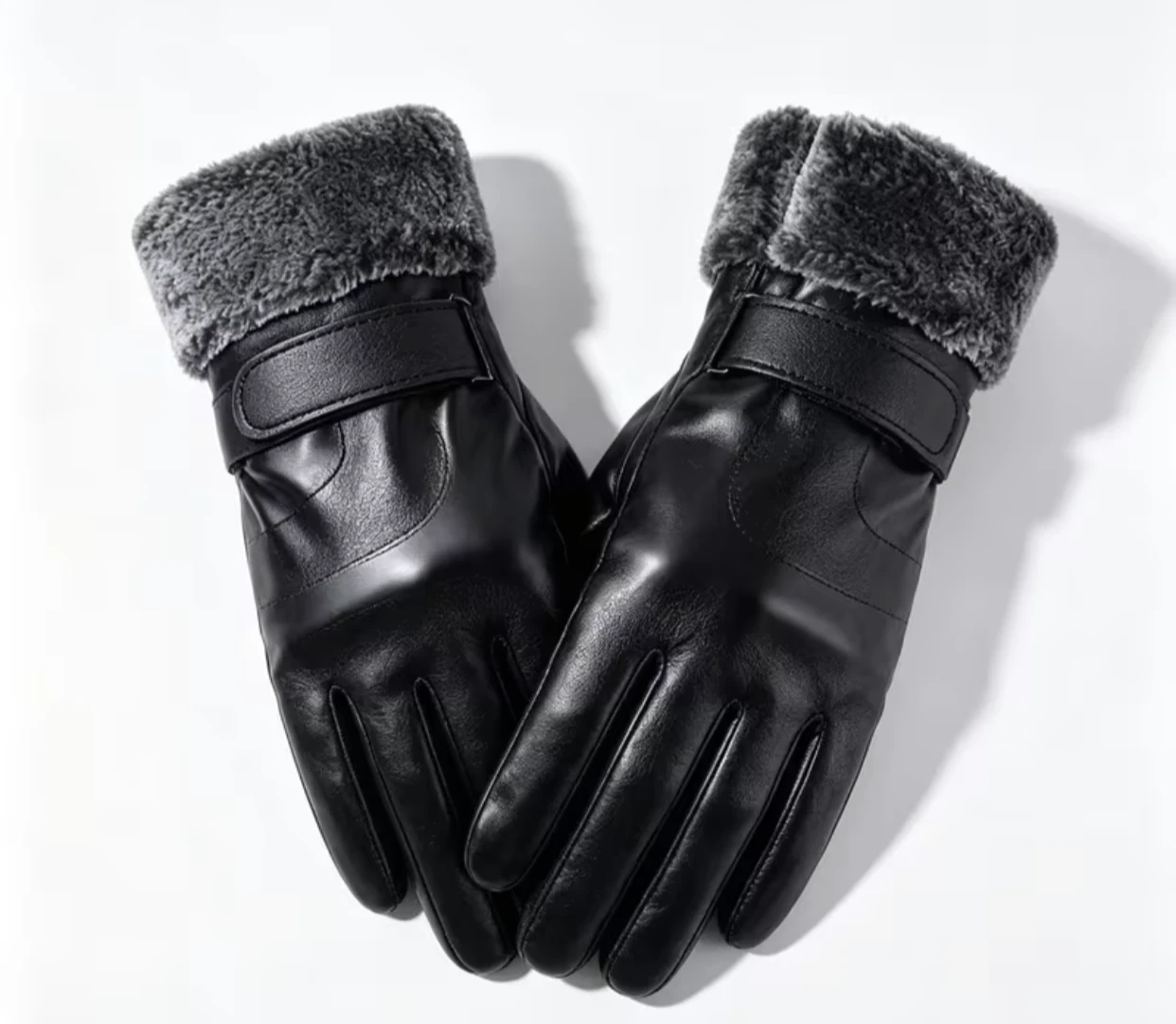Black Leather Gloves with Fur Lining - photo 2