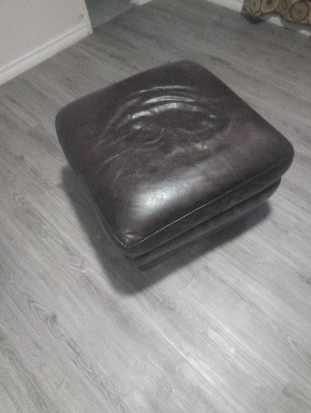 Brown Leather Ottoman Footstool