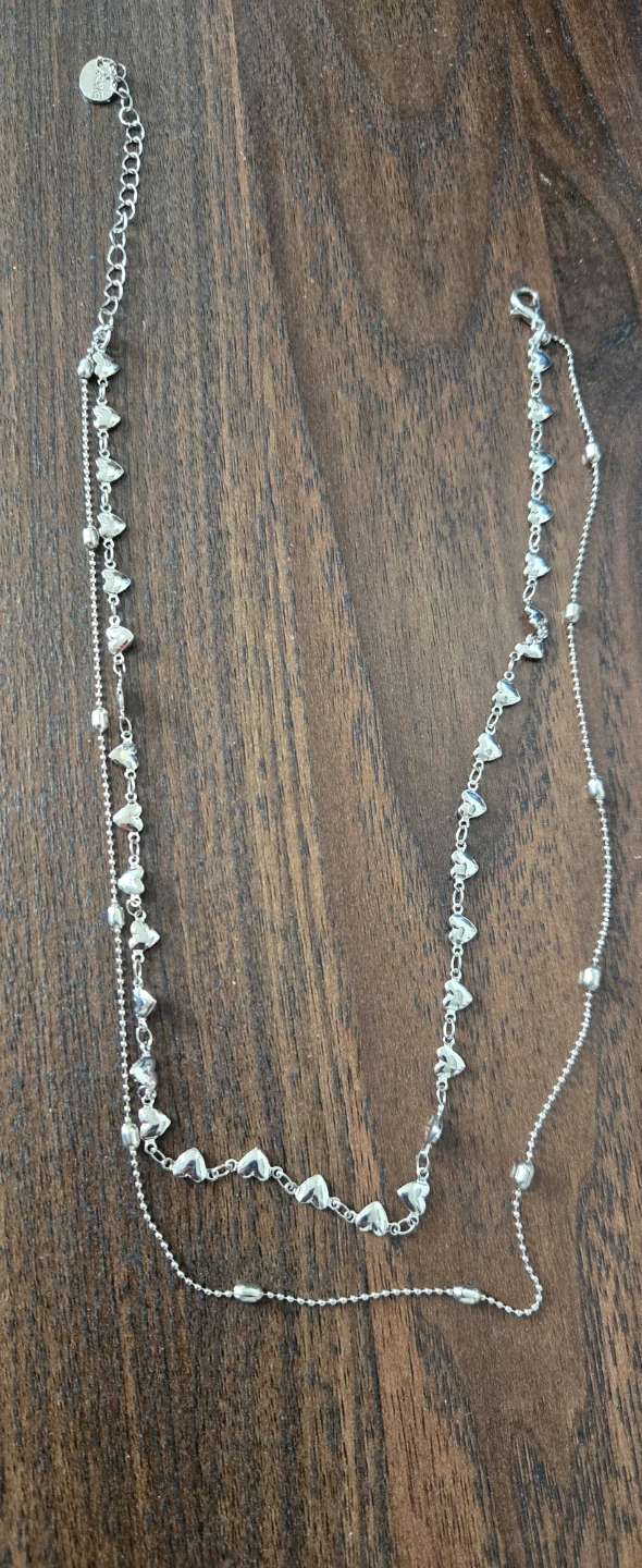 Double Chain Necklace with Heart Charms