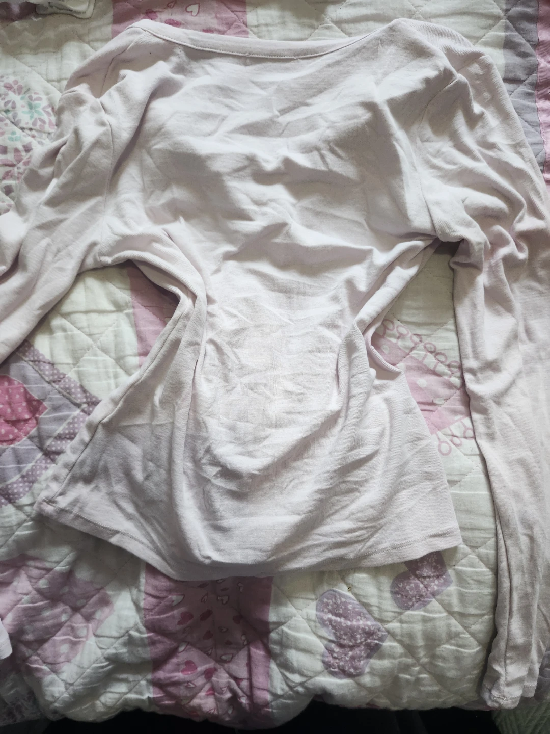 Vintage Women's Pink-White Long-Sleeve 2000's Henley Top - photo 2