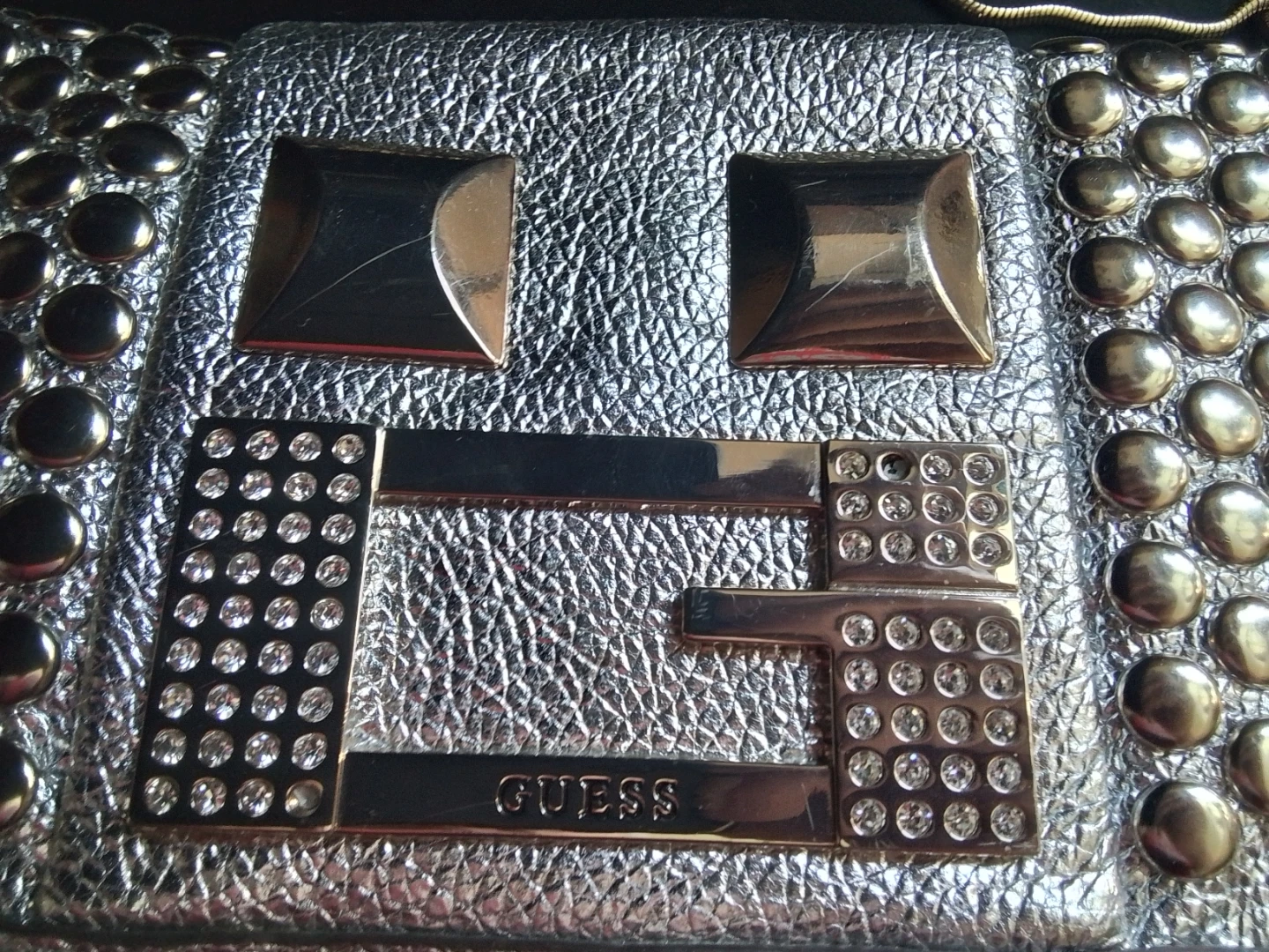 Guess Silver Studded Clutch Bag with Chain Straps - photo 3