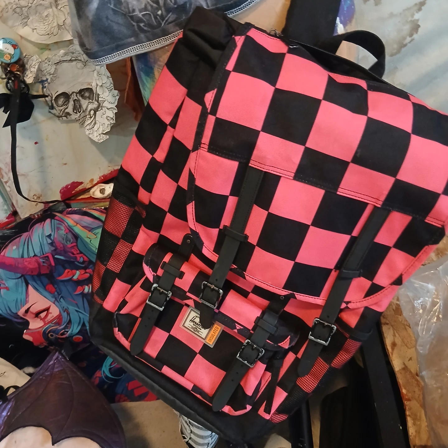 Herschel Backpack Pink and Black Checkered - photo 4