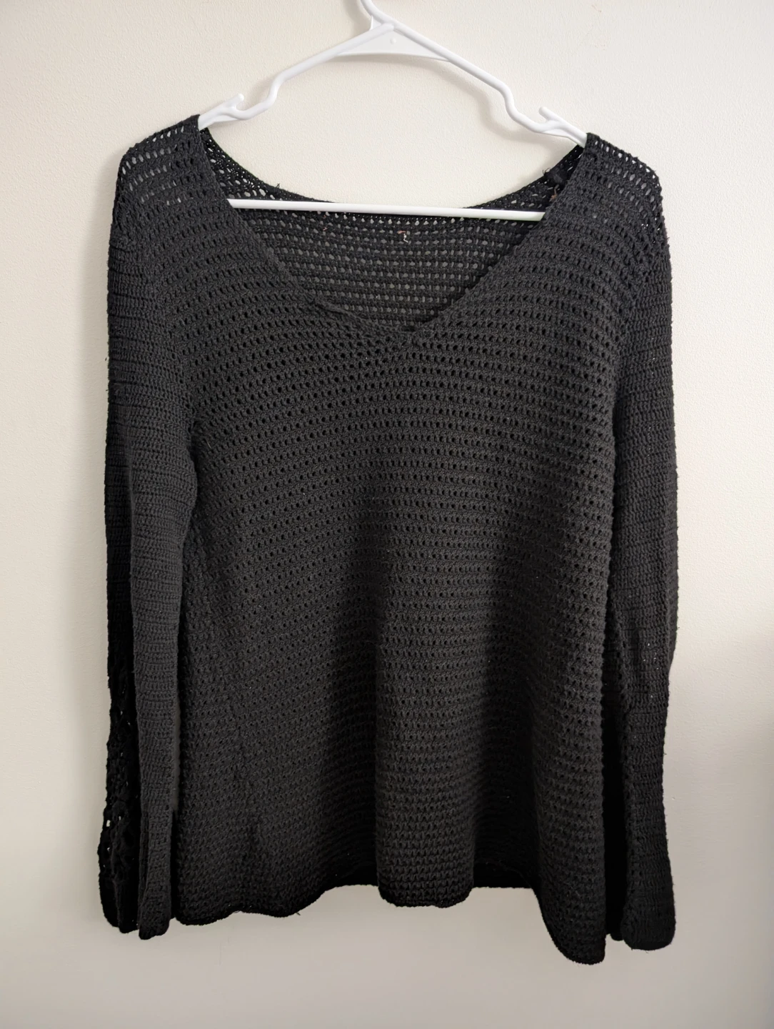 Black Crochet Cute Open Knit Sweater Layer Jumper