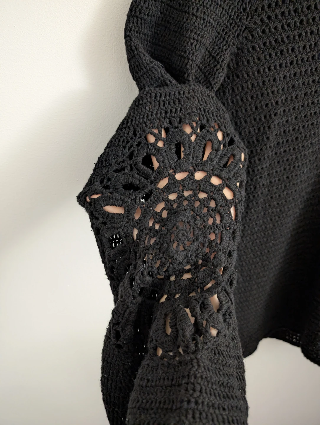 Black Crochet Cute Open Knit Sweater Layer Jumper - photo 2