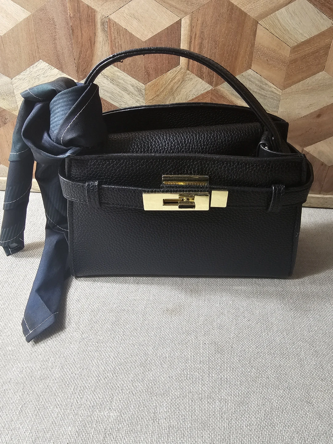 Black Pebbled Leather Top Handle Bag