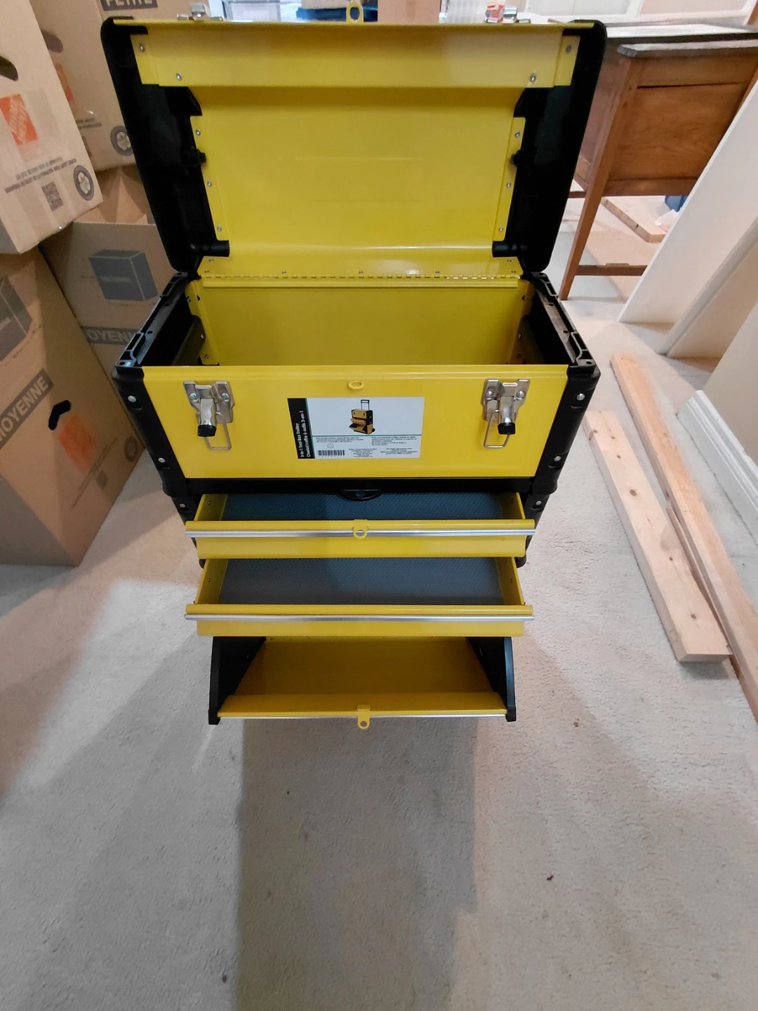 3-in-1 Rolling Metal Tool Box Chest Trolley - Yellow/Black - photo 3