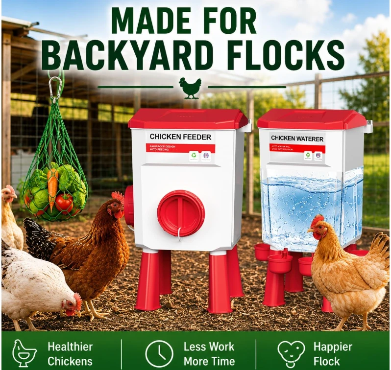 4-in-1 Chicken Feeder & Waterer Set with 10 Nipple Drinkers - photo 3