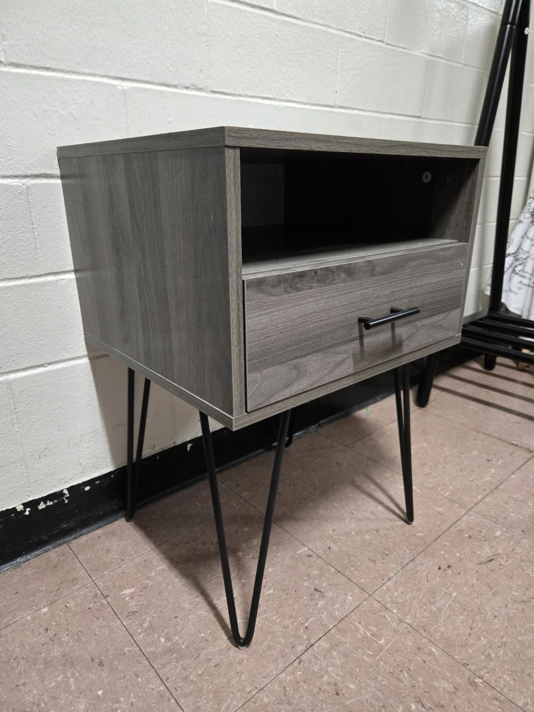 Mid-Century Grey Nightstand Accent Table with Drawer