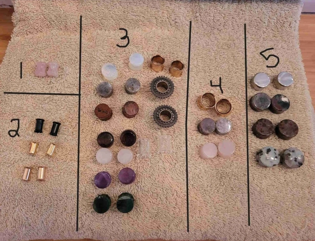 Mixed Ear Plugs and Tunnels  ($5 per pair)