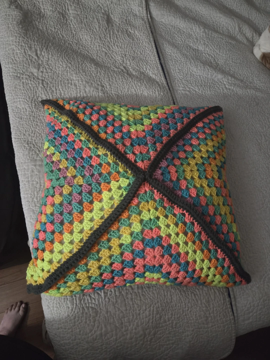 Handmade Crochet Granny Square Pillow