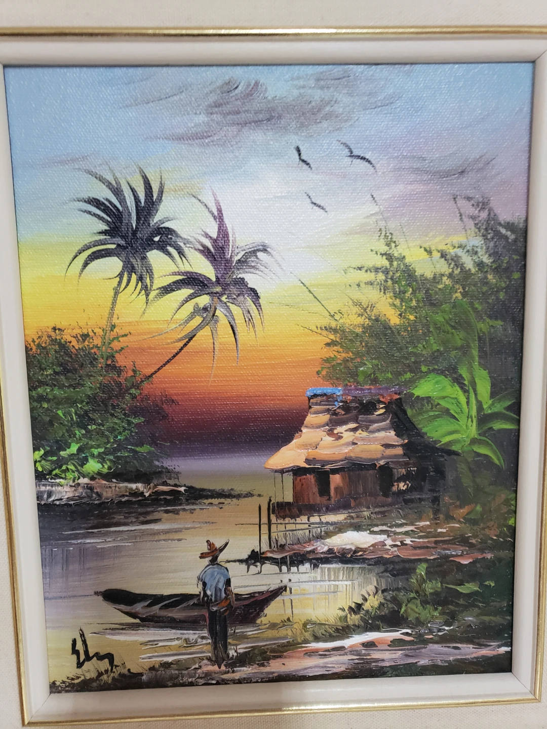 Framed Tropical Sunset Oil Painting - photo 3