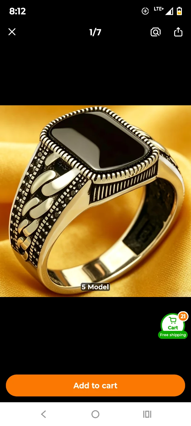Men's Silver Tone Ring with Black Stone