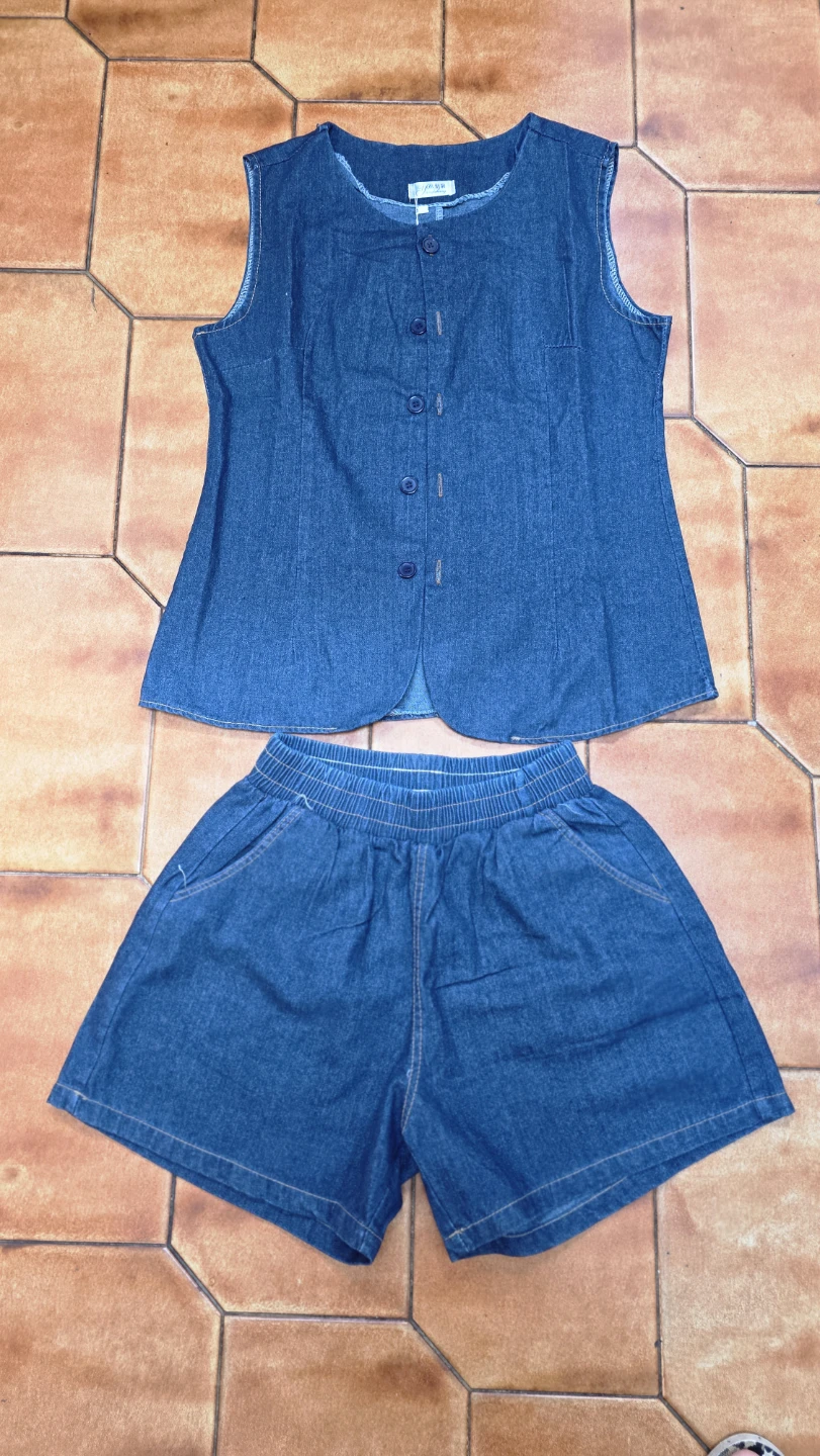 Denim Mickey Mouse Print T-shirt and Shorts Set