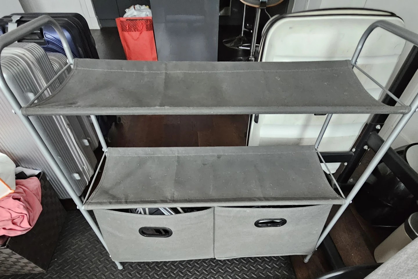 Grey 2-Tier Fabric Shelf Unit with Storage Bins