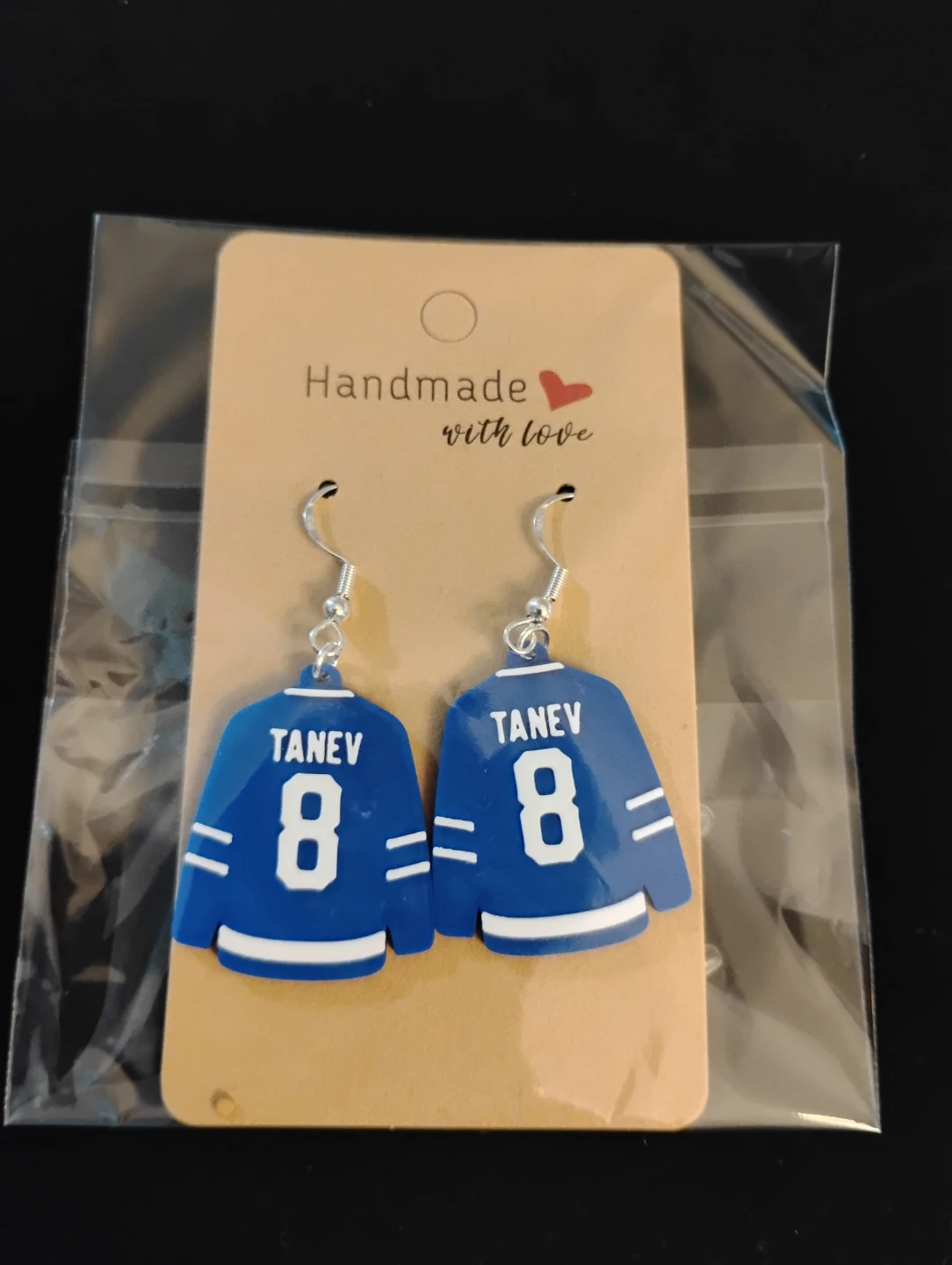 Handmade Tanev #8 Hockey Jersey Earrings