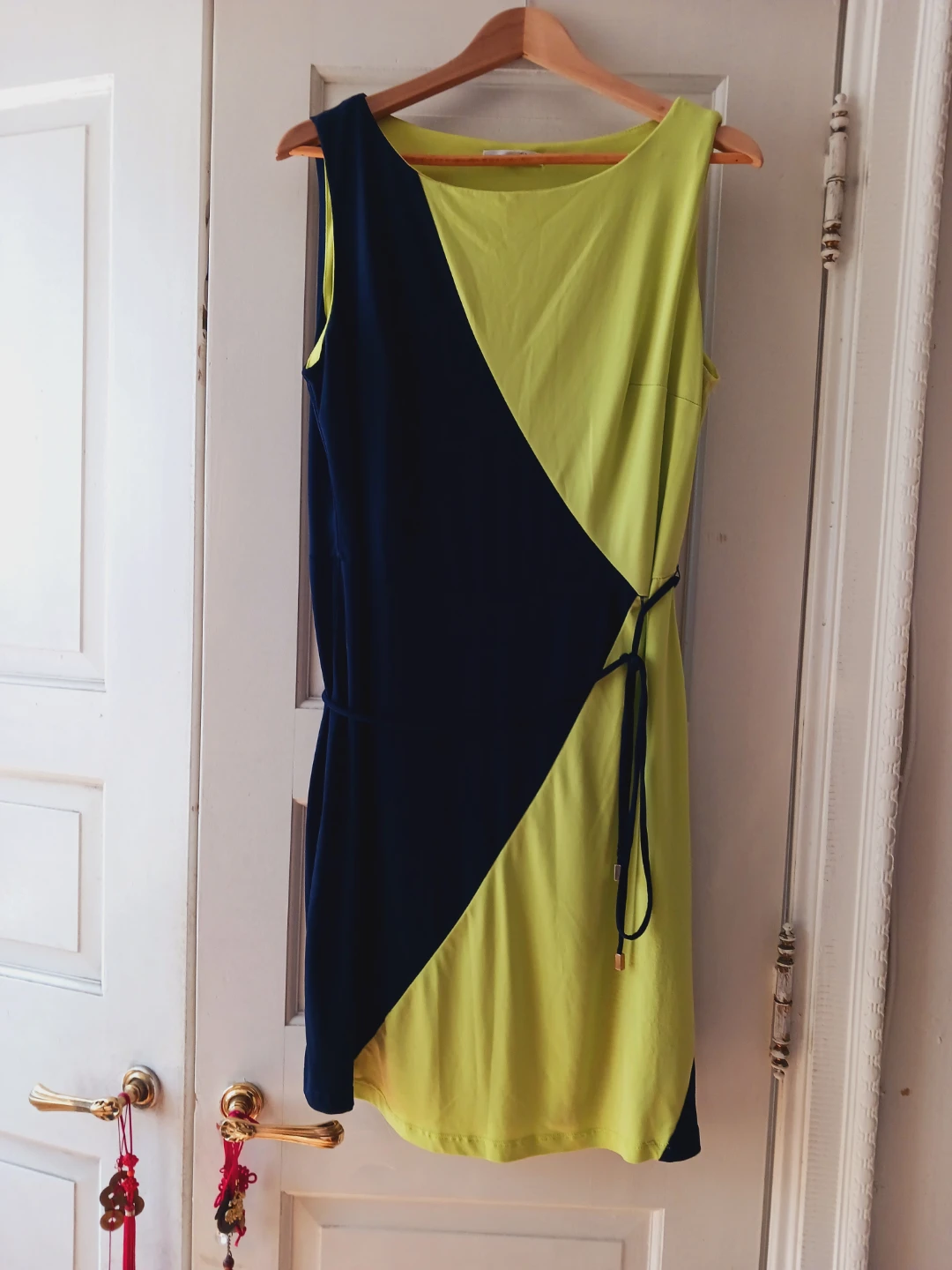 Beautiful Navy and Lime Studio One Geometric Sleeveless Dress - photo 3