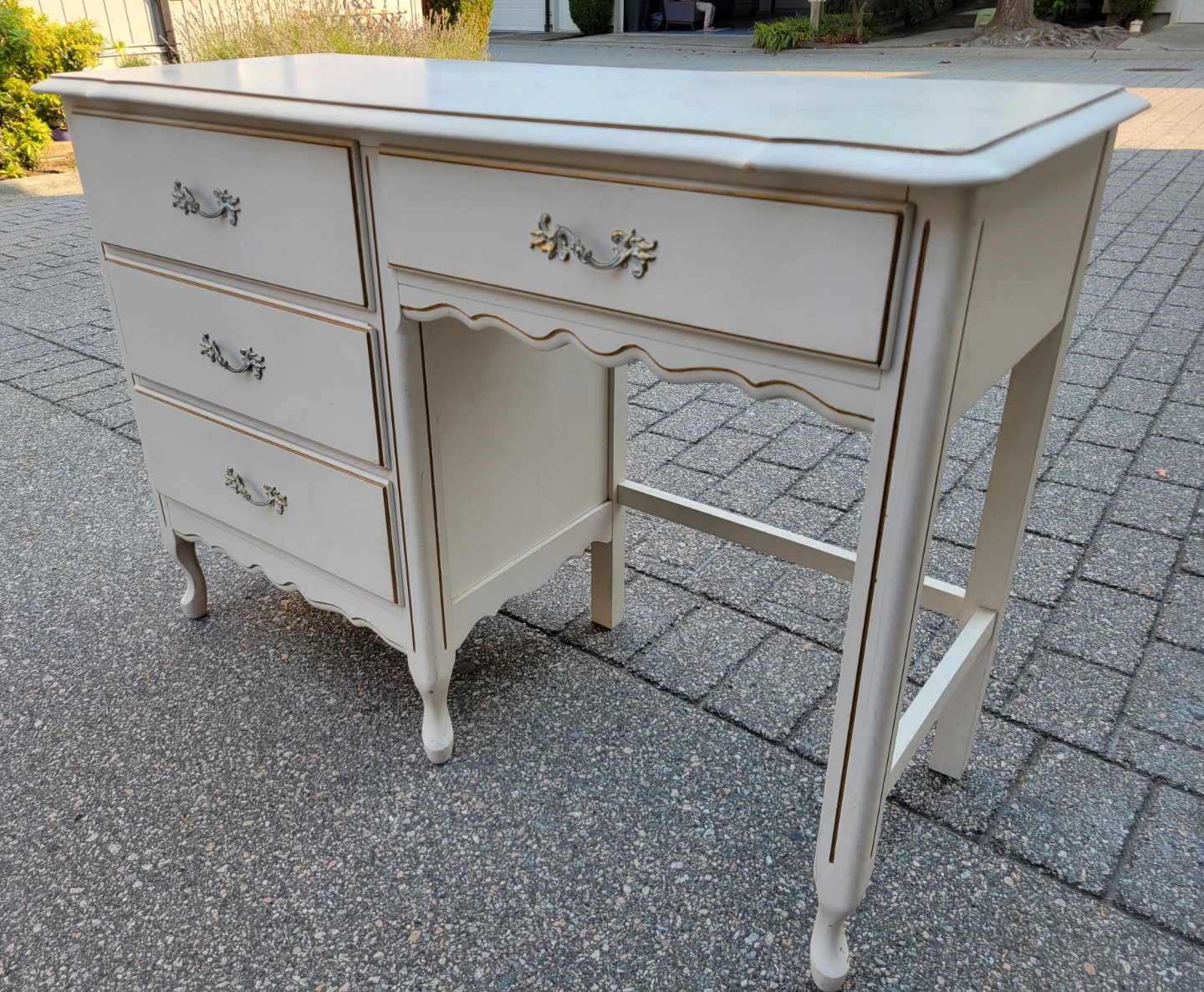 Vintage French Provincial Off-White Vanity Desk / Writing Desk