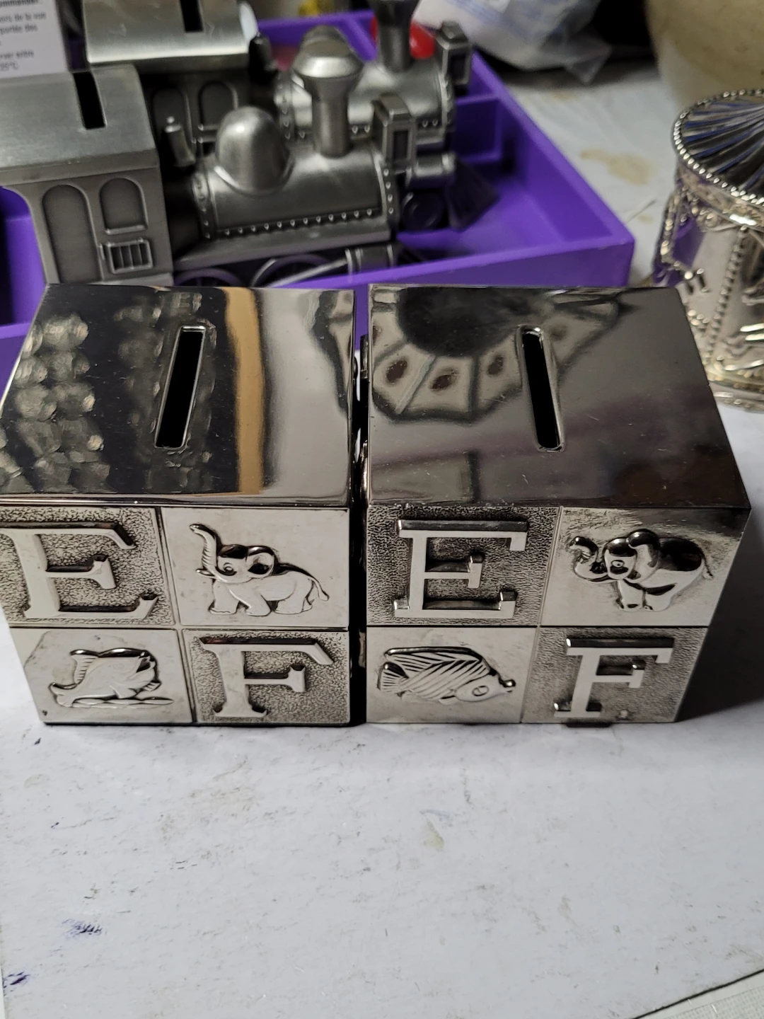 Silver Alphabet Coin Banks (Set of 2)