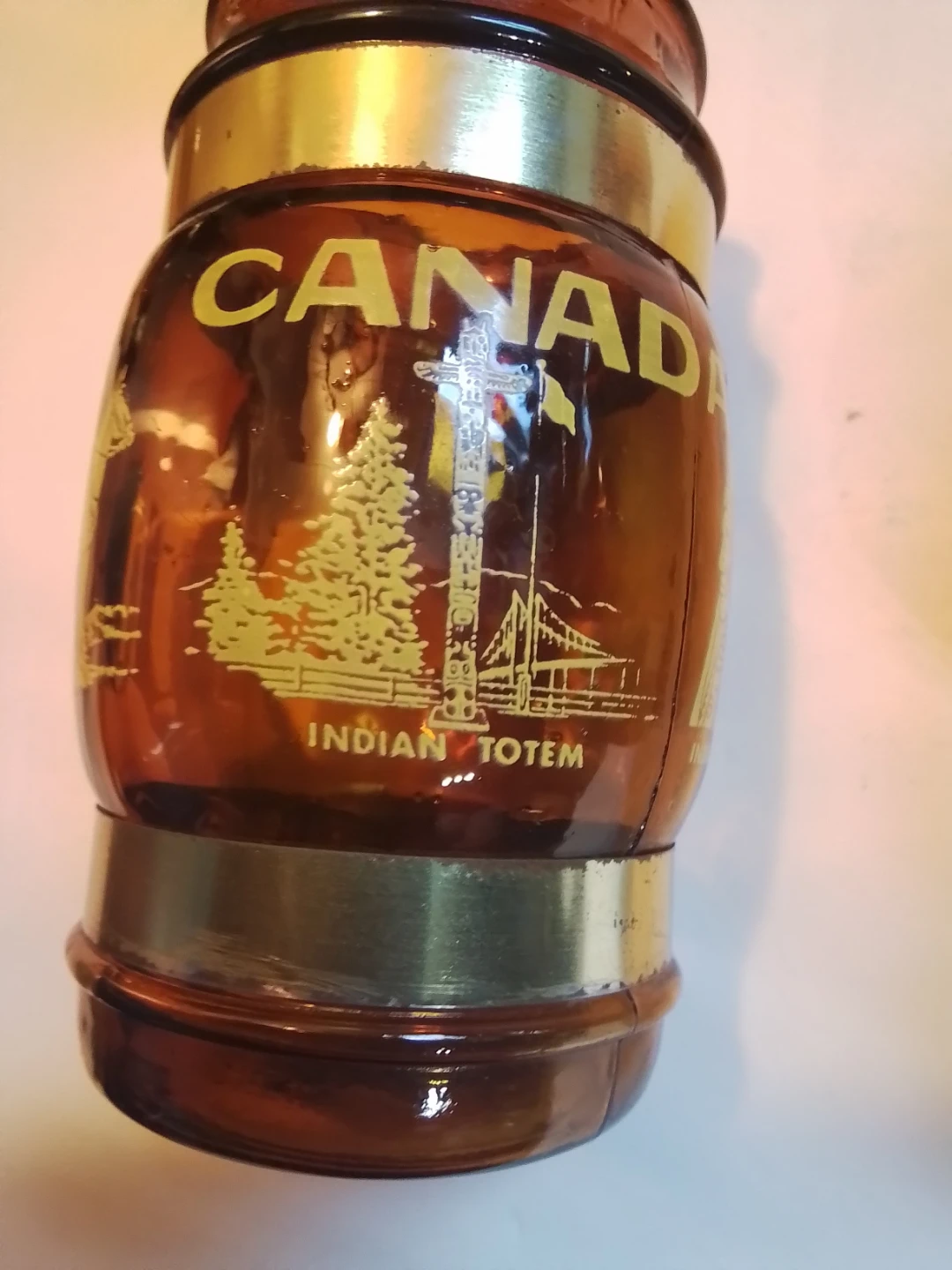 Set of 6 Vintage Canada Themed Amber Glass Mugs - photo 4