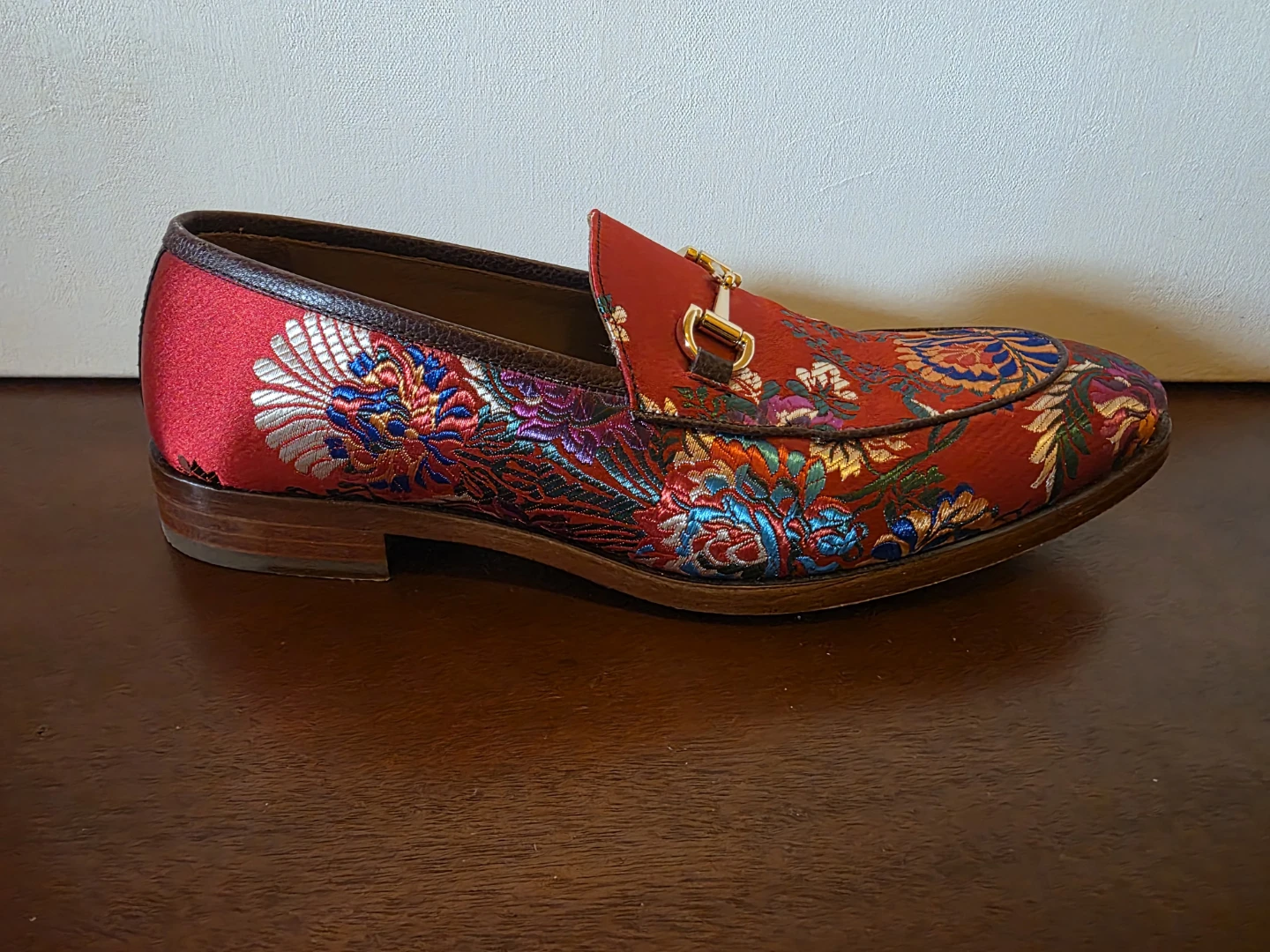 Mens Taft Red Floral Embroidered Loafers with Horsebit Detail - photo 3