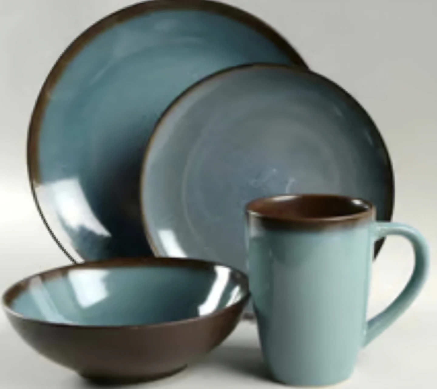 Teal and Brown Ceramic Dinnerware Set