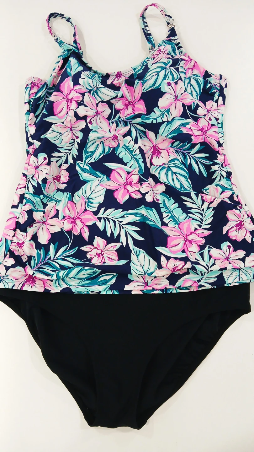 Krista Pink /Blue Tankini and Black Bottom XL