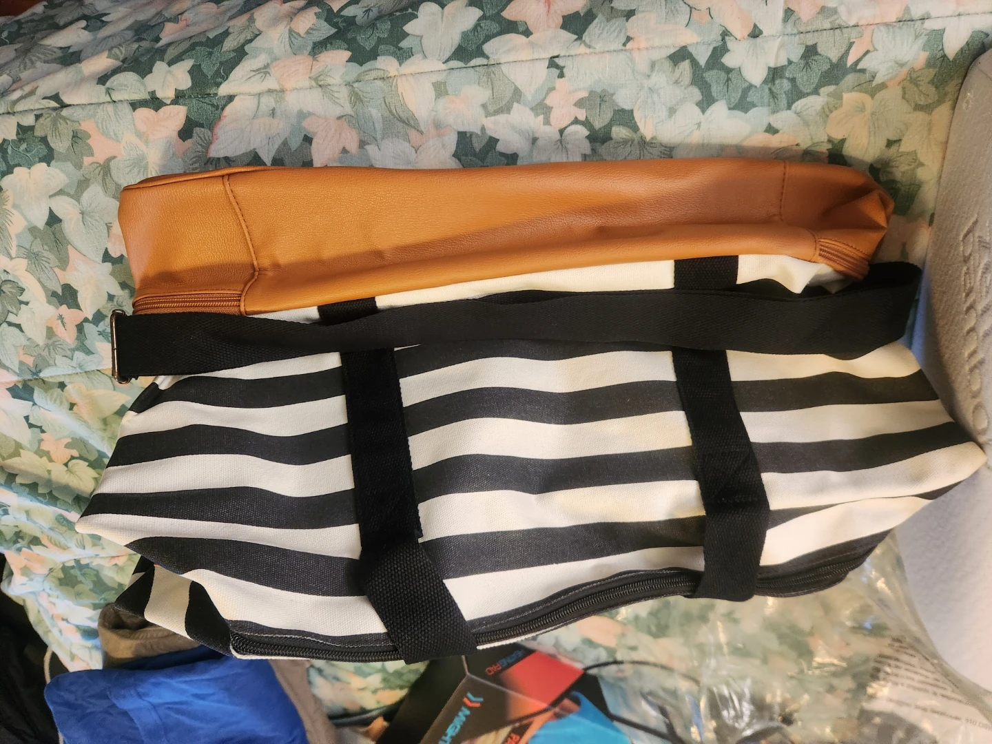 Striped Duffle Bag with Faux Leather Accents - photo 5