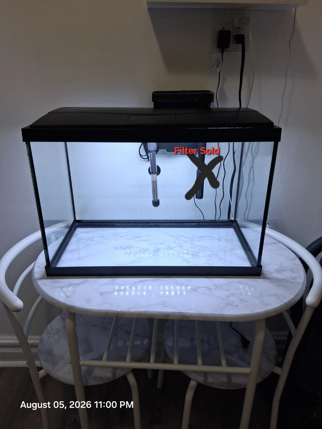 20 gallon Aquarium with Heater, light & hood