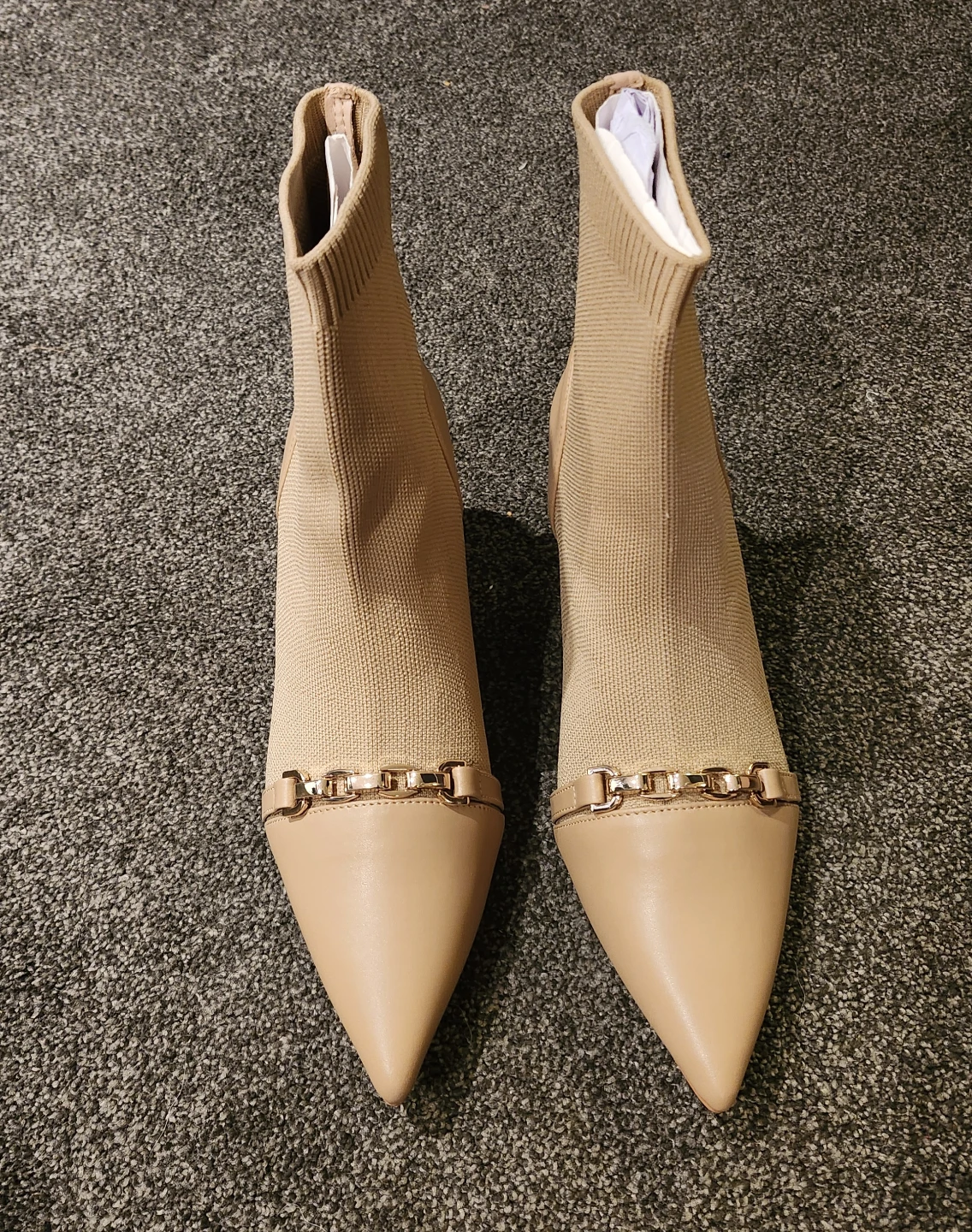 Tan Sock Booties with Gold Chain Accent - photo 2