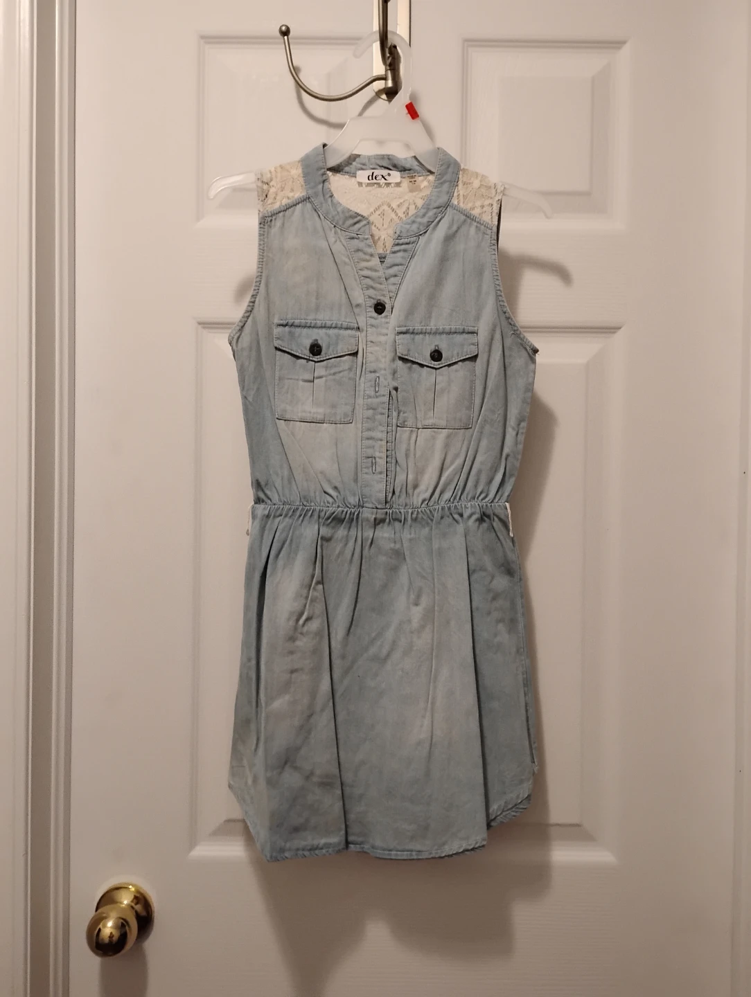 Denim Dress with Lace Detail