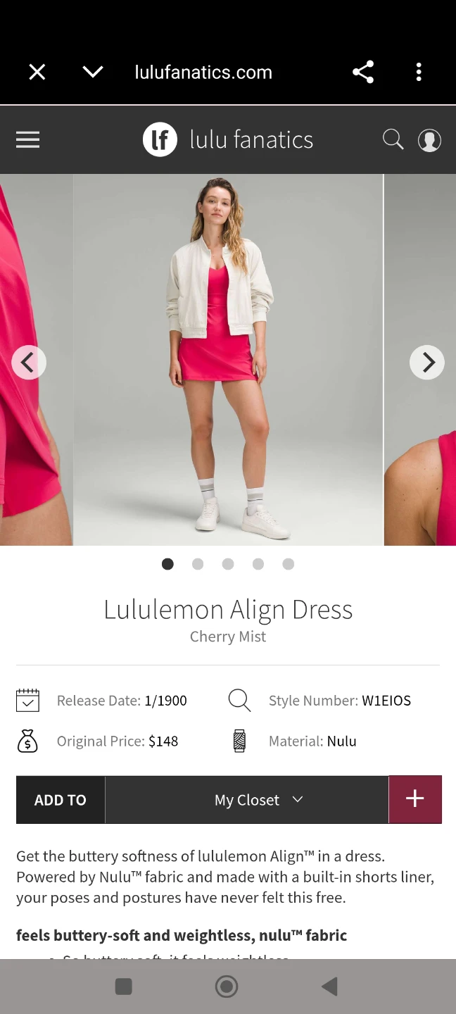 Lululemon Align Dress Cherry Mist