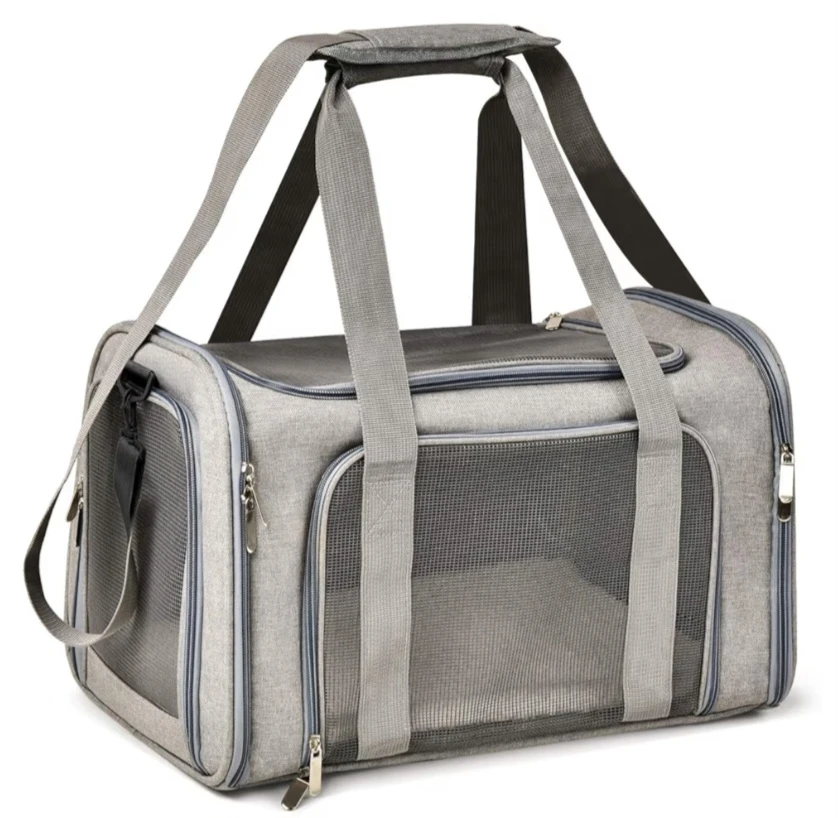 Grey Pet Carrier Bag for Cats and Small Dogs