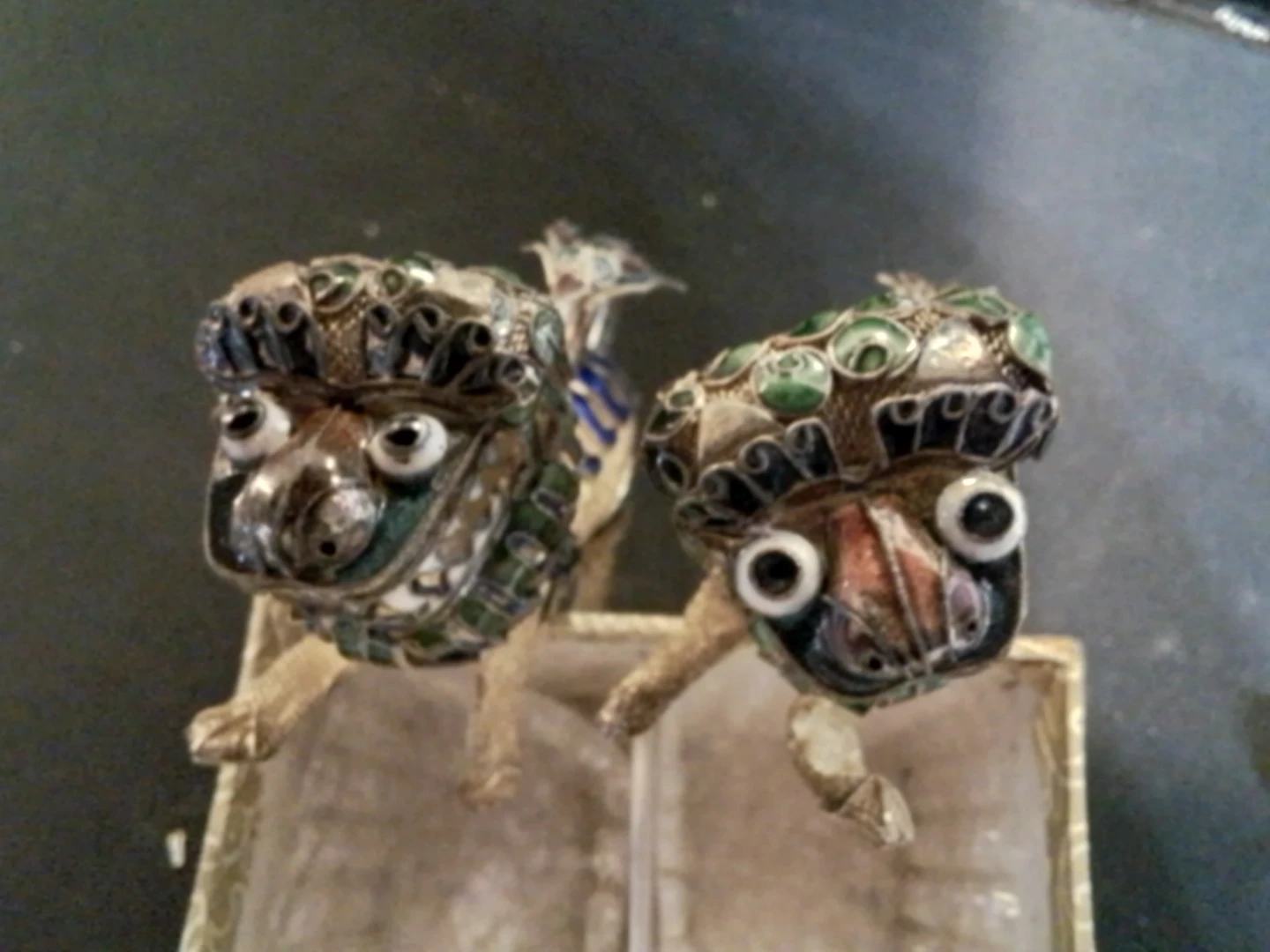 Antique Cloisonné Foo Dogs with Balls