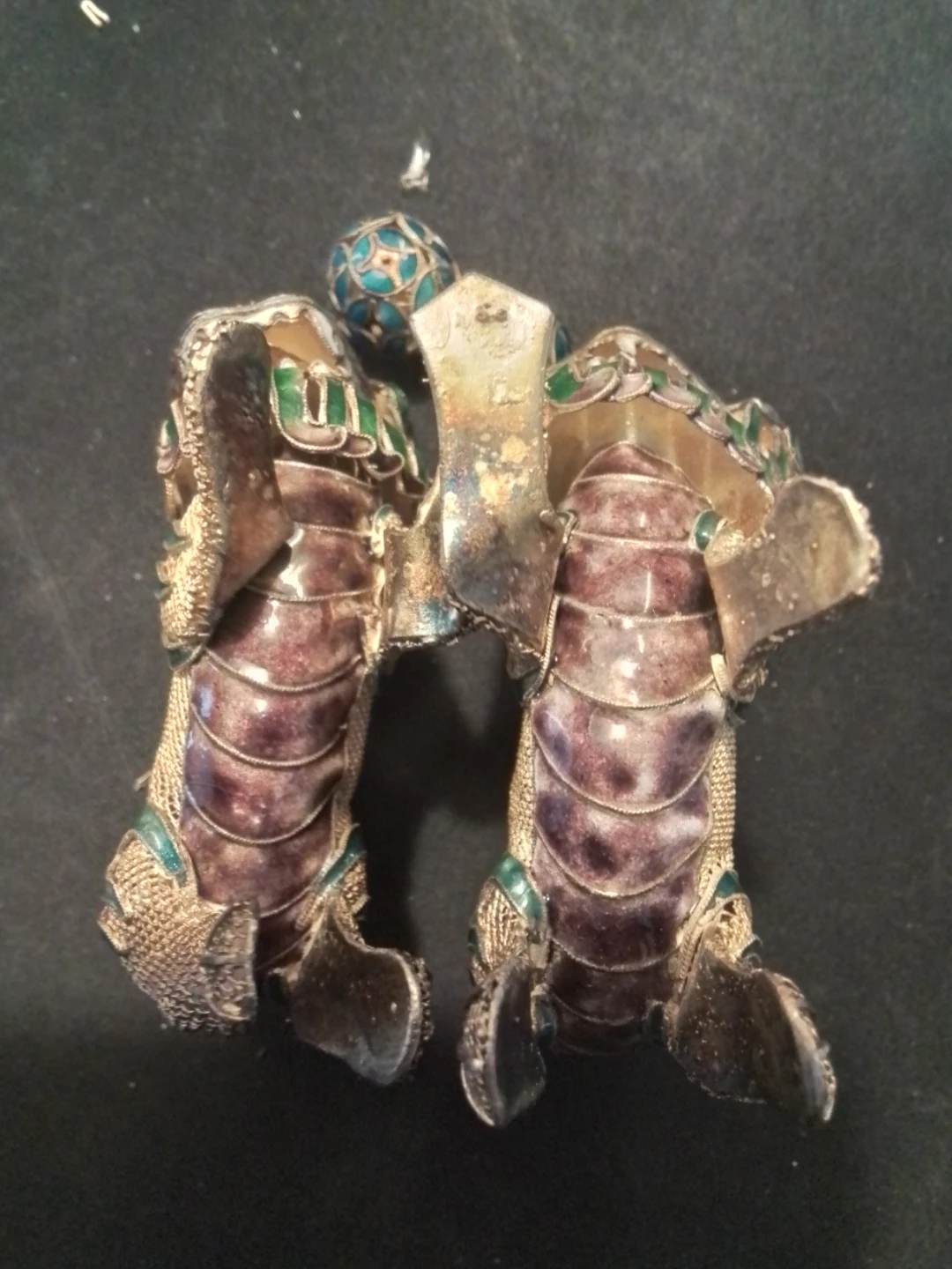 Antique Cloisonné Foo Dogs with Balls - photo 3