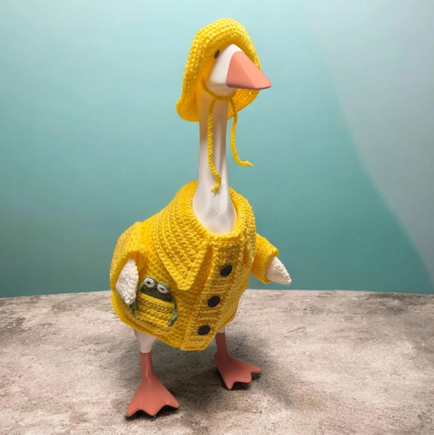 Porch goose outfit.Crochet Raincoat Set. Goose not included.