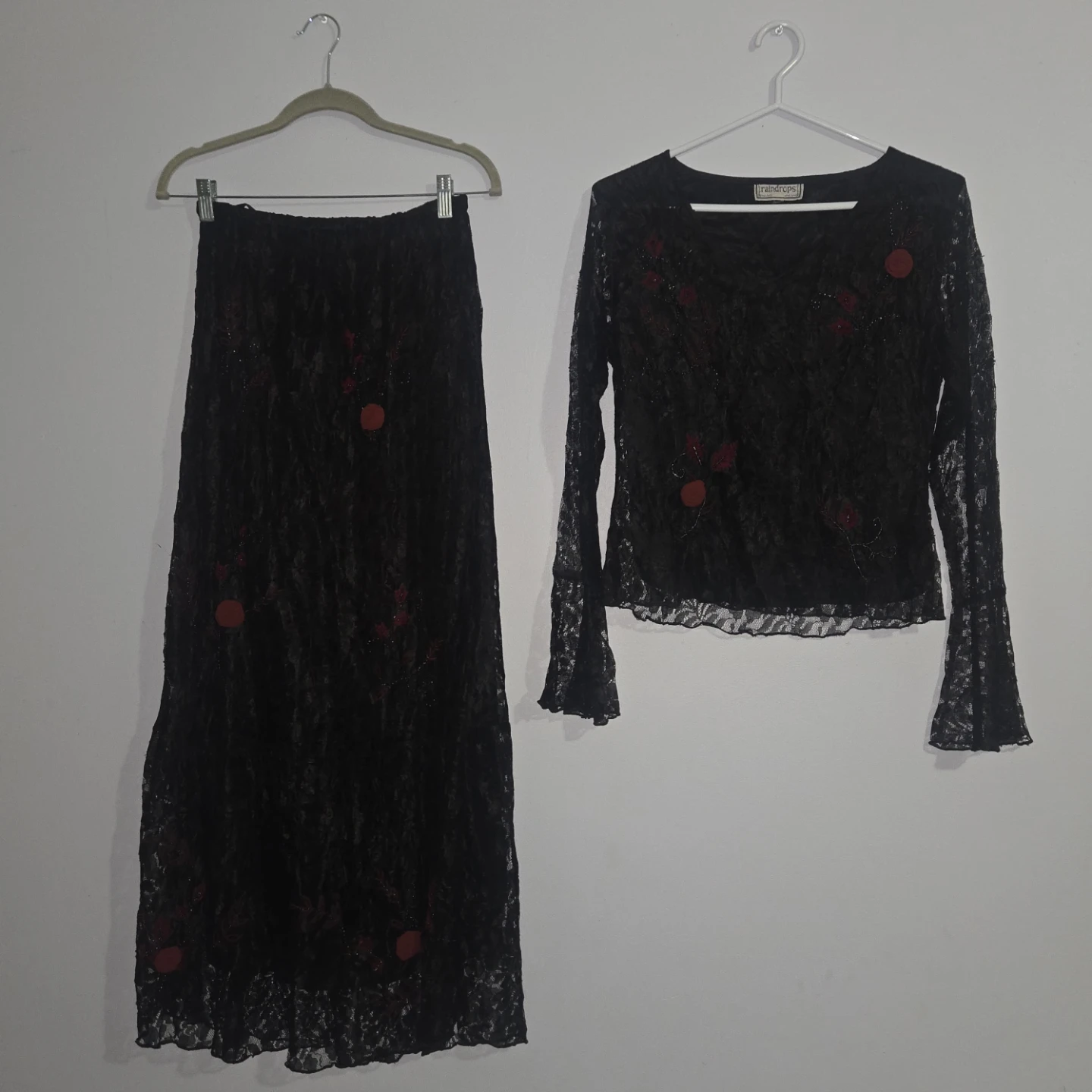 Black Lace & Beaded Top and Skirt Set