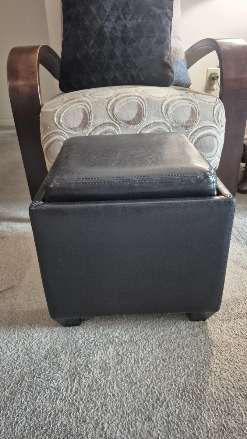 Black Faux Leather Storage Ottoman