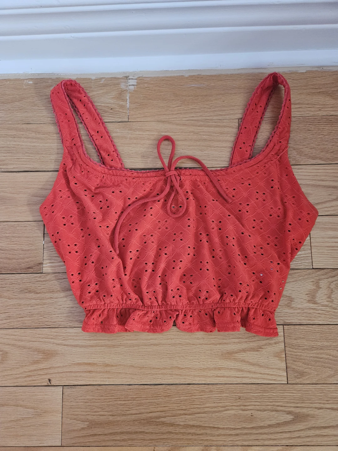 Forever 21 Red Eyelet Crop Top - Size S