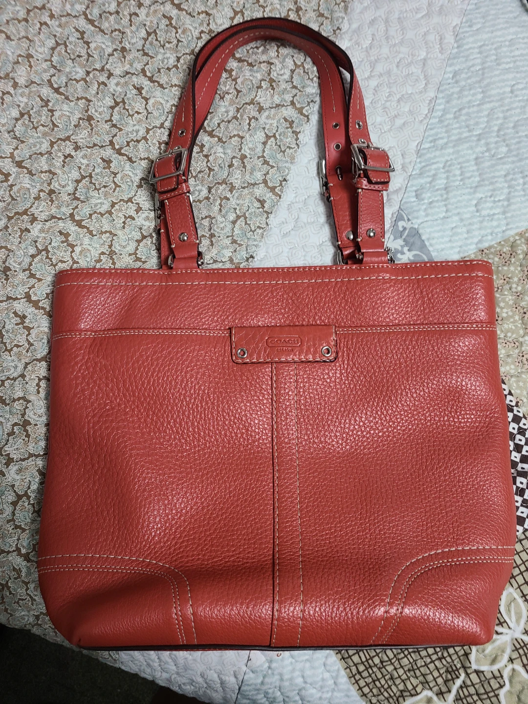 Coach Orange Leather Tote Bag