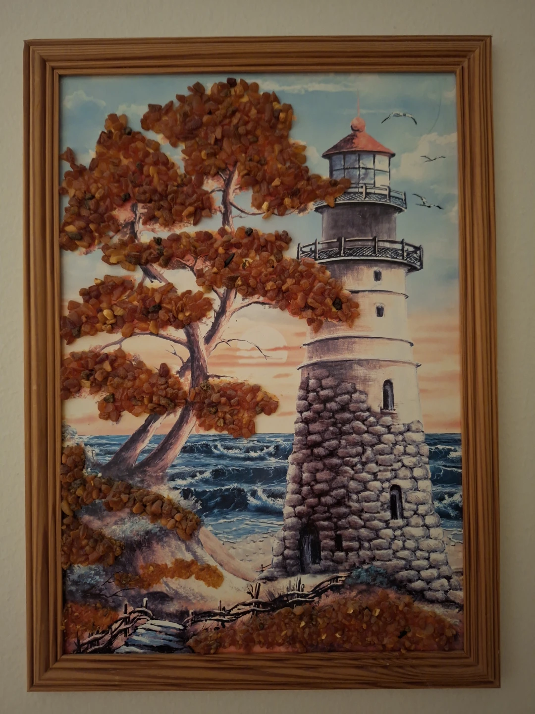 Framed Baltic Sea Amber Lighthouse Artwork