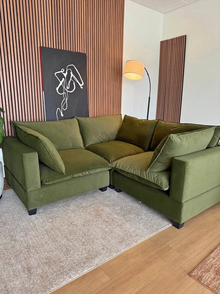 Olive Green Velvet Sectional Couch