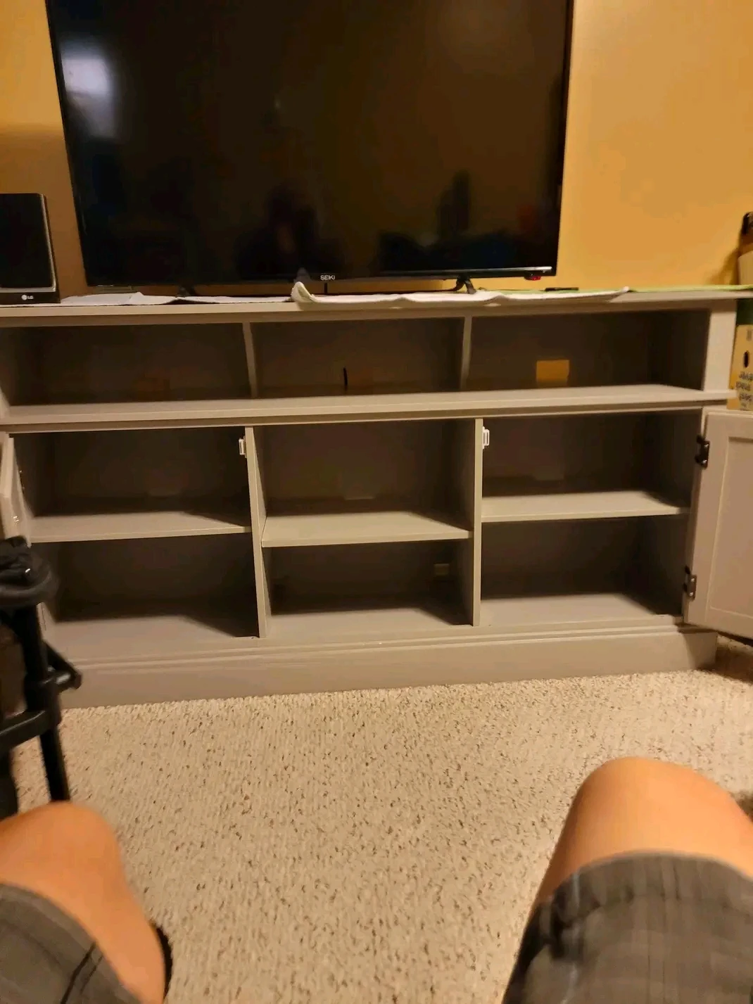 Grey TV Stand with Storage Shelves