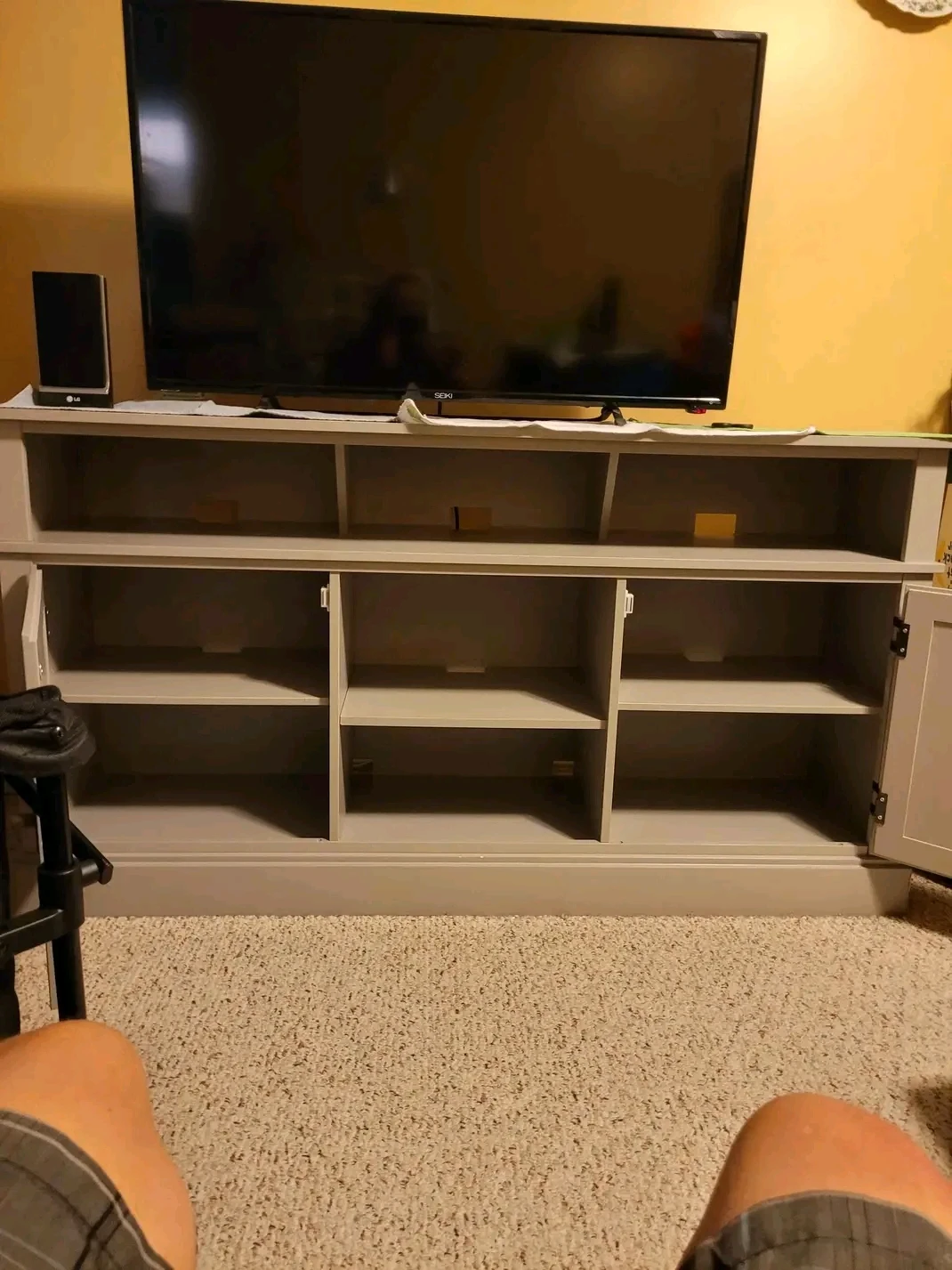 Grey TV Stand with Storage Shelves - photo 2