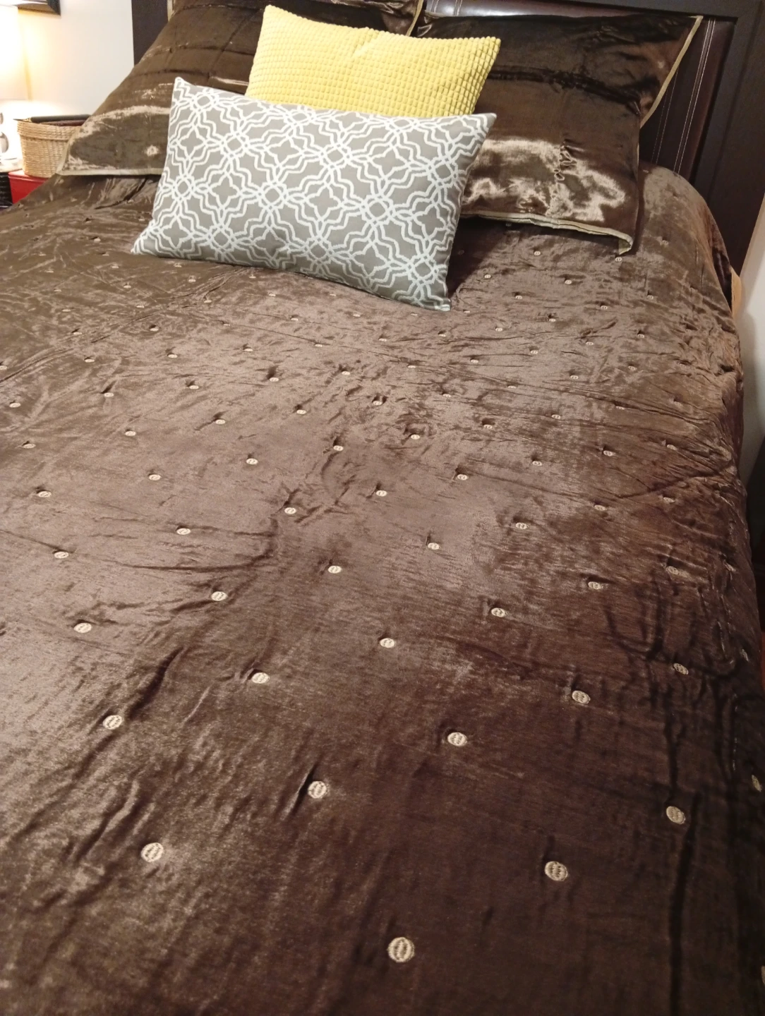 Brown Velvet Duvet Cover with Embroidered Dots