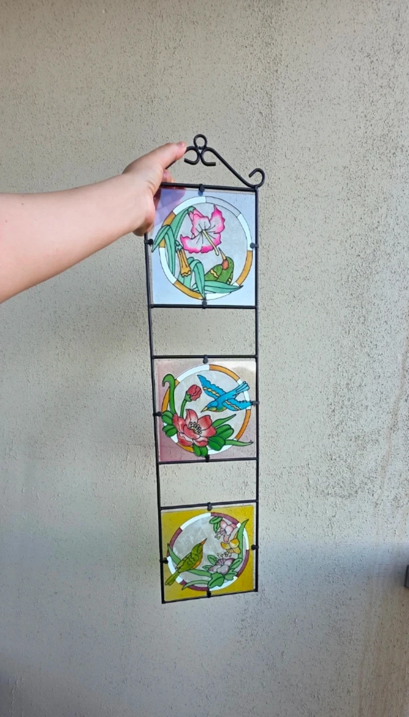 Stained Glass Panel - Hummingbird, Birds, and Flowers